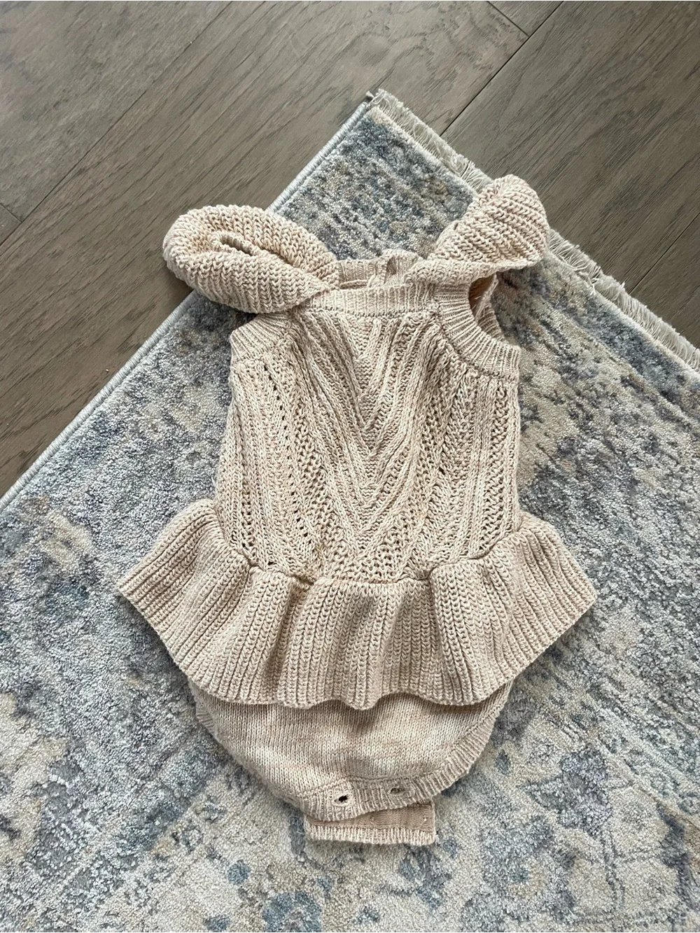Nicole Miller Cream Knit Ruffle Bodysuit